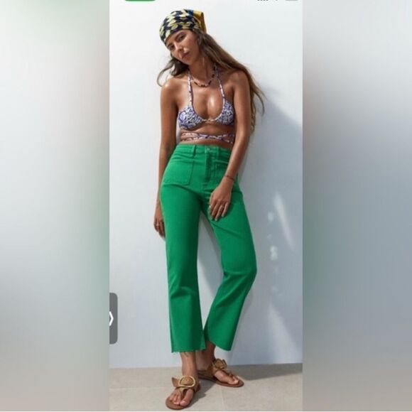 Zara Green Cropped Jeans, size 8 - Picture 4 of 6